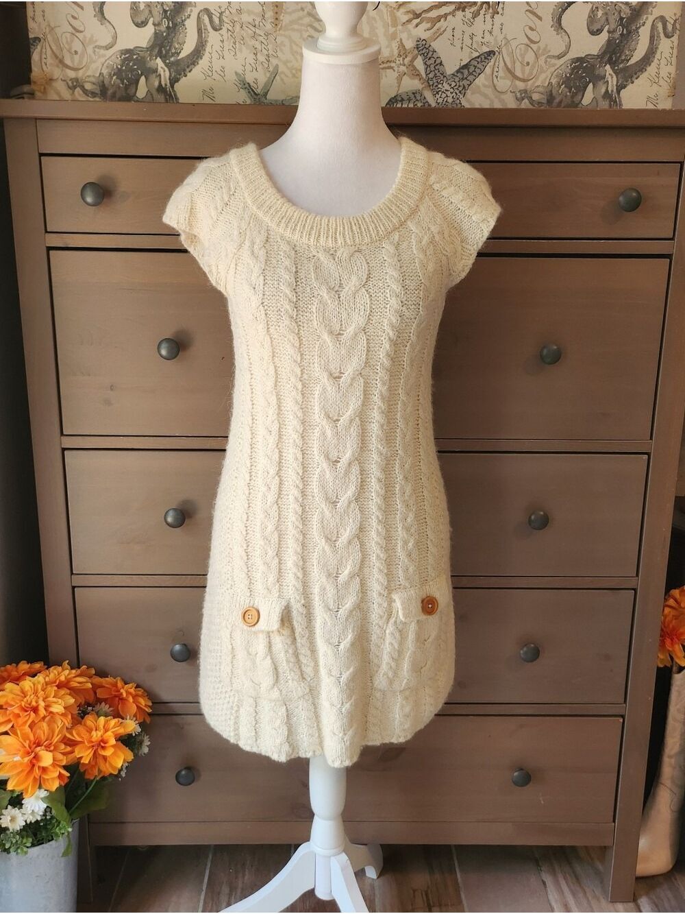Kenji Cream Cabke Knit Sweater Dress